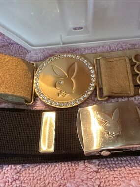 PLAYBOY Gold and Black Logo Belt